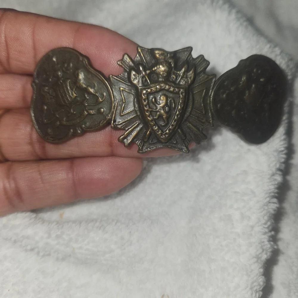 Vintage Bronze Heraldic‎ Crest Hair Barrette Medieval Lion Shield Knight Gothic